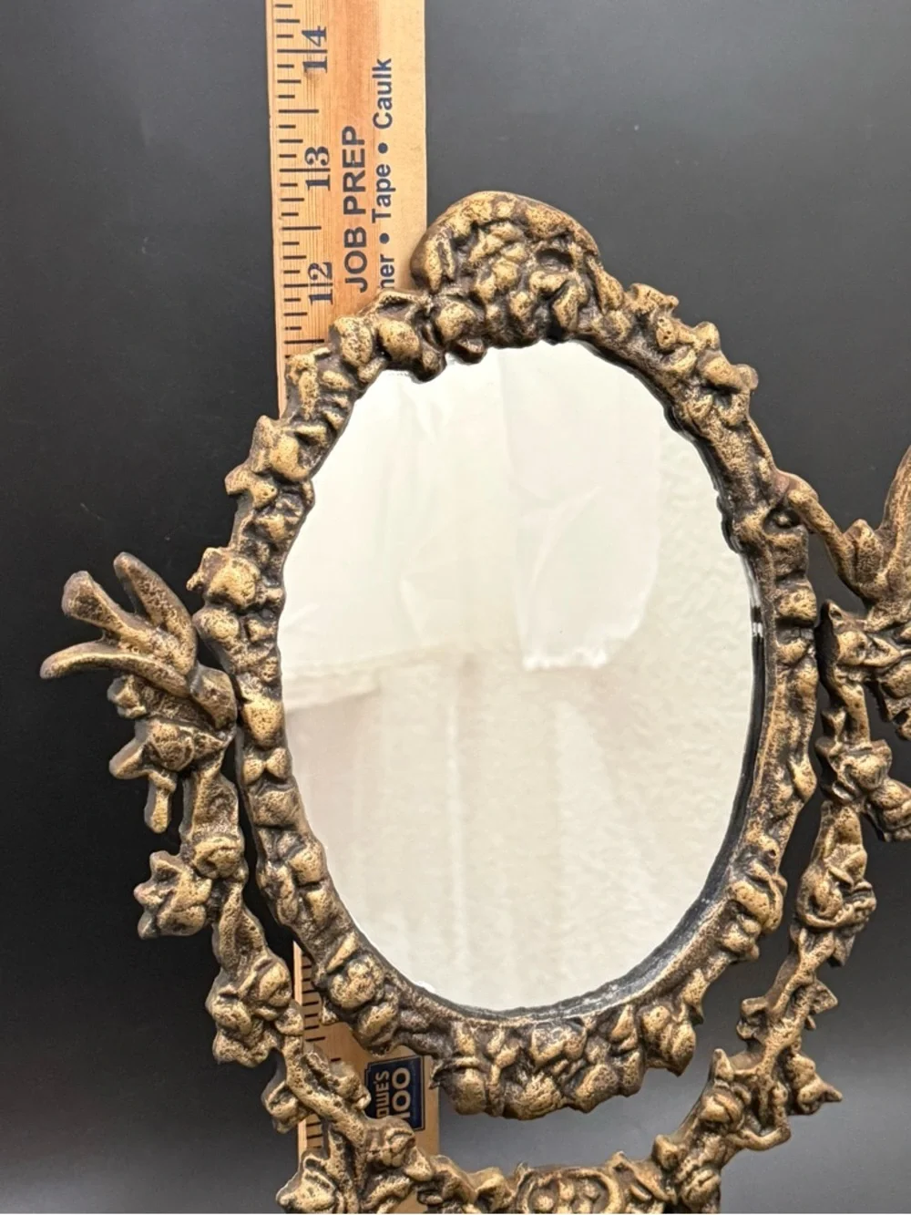 Victorian Style Antique Brass Finish Ornate Heavy Cast Iron Swivel Vanity Mirror